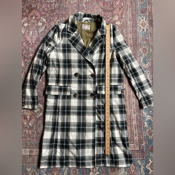 We The Free longline Freddie blazer Trench Coat Plaid Design Women’s Medium - Picture 9 of 15